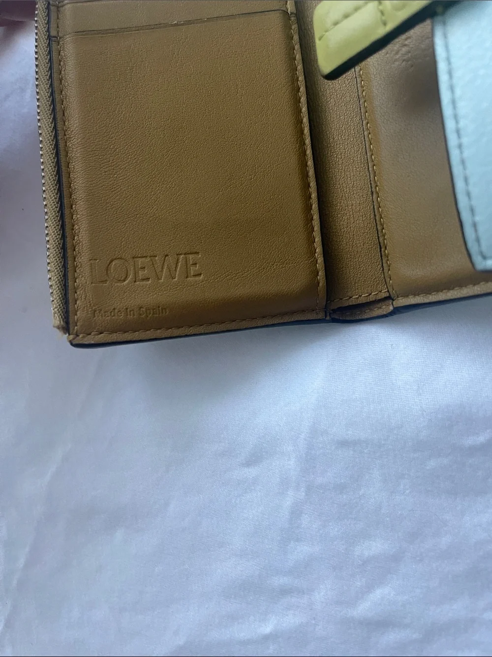 Loewe Pale Blue Leather Wallet with Olive Strap